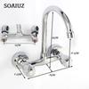 Wall Mounted Kitchen Faucet Double Handle Sink Basin Tap Cold Hot Water Mixer Tap Dual Hole Bathroom Sink Wash Basin Water Tap