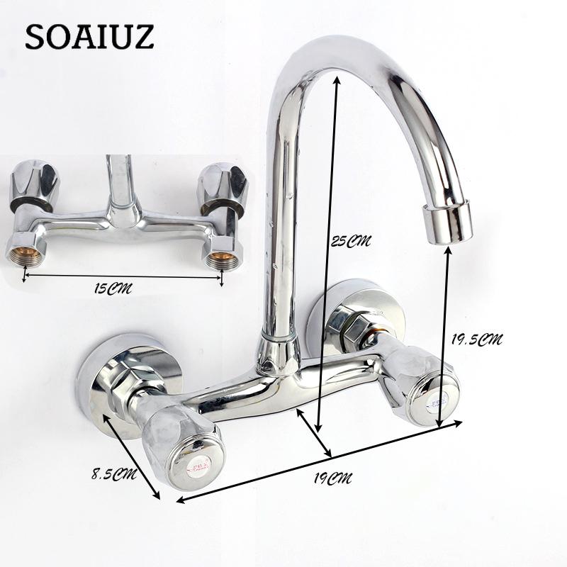 Wall Mounted Kitchen Faucet Double Handle Sink Basin Tap Cold Hot Water Mixer Tap Dual Hole Bathroom Sink Wash Basin Water Tap