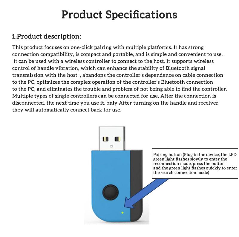 VAORLO USB-адаптер для игр, Bluetooth-приемник для геймпада для PS5, PS4, Xbox, адаптер с одной ручкой, беспроводной приемник с ручкой для Switch Pro
