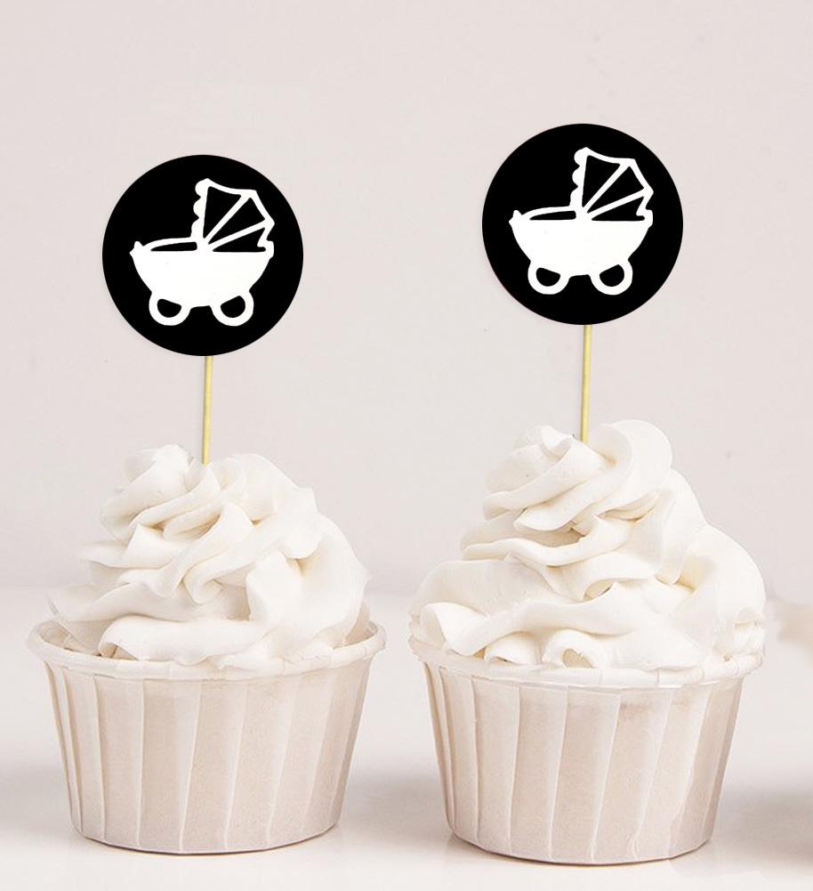 Darling Souvenir Baby Pram Baby Shower Cupcake Toppers Dessert Decorations - Pack Of