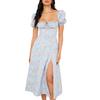 Women's Puff Short Sleeve Floral Maxi Dress Drawstring Ruched Front Square Neck