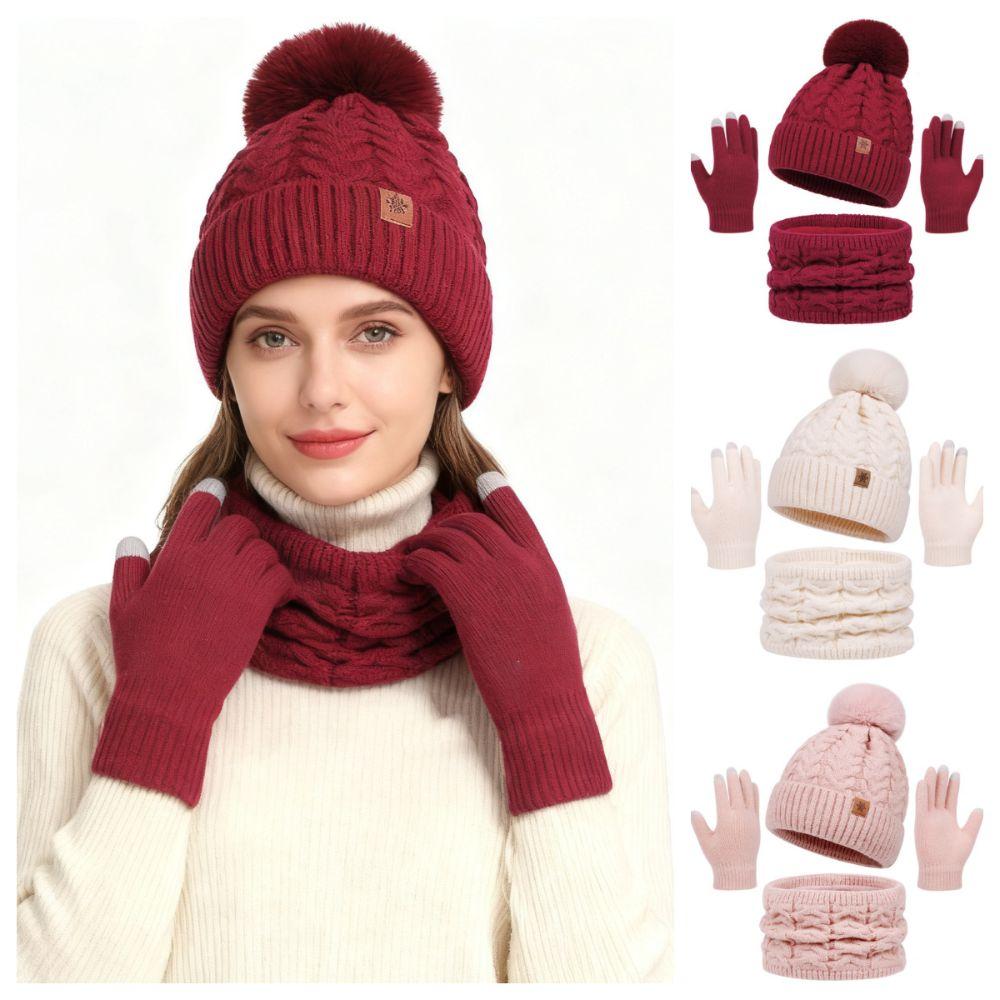 Thickened Women Hat Scarf Gloves Set Solid Color Women's Winter Accessories Set Winter Season