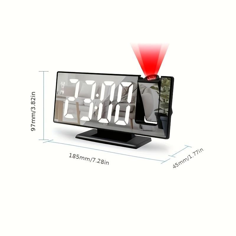 Светодиодный проекционный будильник с регулируемым углом 180°, функцией повтора сигнала, отображением температуры 12/24 часа и зеркальным дизайном, питание от USB, для спальни, дома