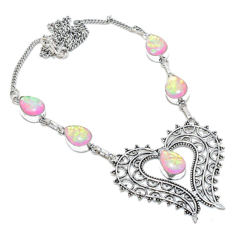 Pink Triplet Opal Gemstone 925 Sterling Silver Jewelry Necklace 18" g9J88