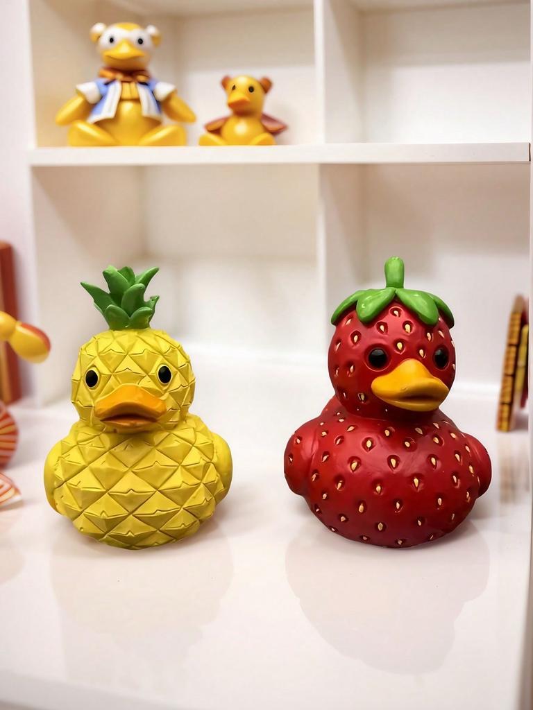 1PC Fun Strawberry Duck,Pineapple Duck Home Decorations,Handmade Resin Decorations,Cute Cartoon Style Fruit Duck Figurine