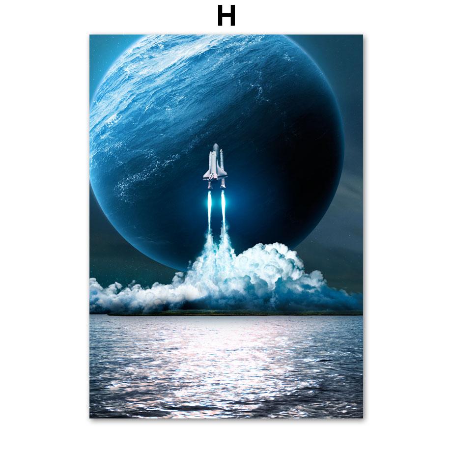 Space X Астронавт Ракета Луна Космическая эра Станция Настенная картина с принтом на холсте скандинавский плакат настенные панно для декора гостиной