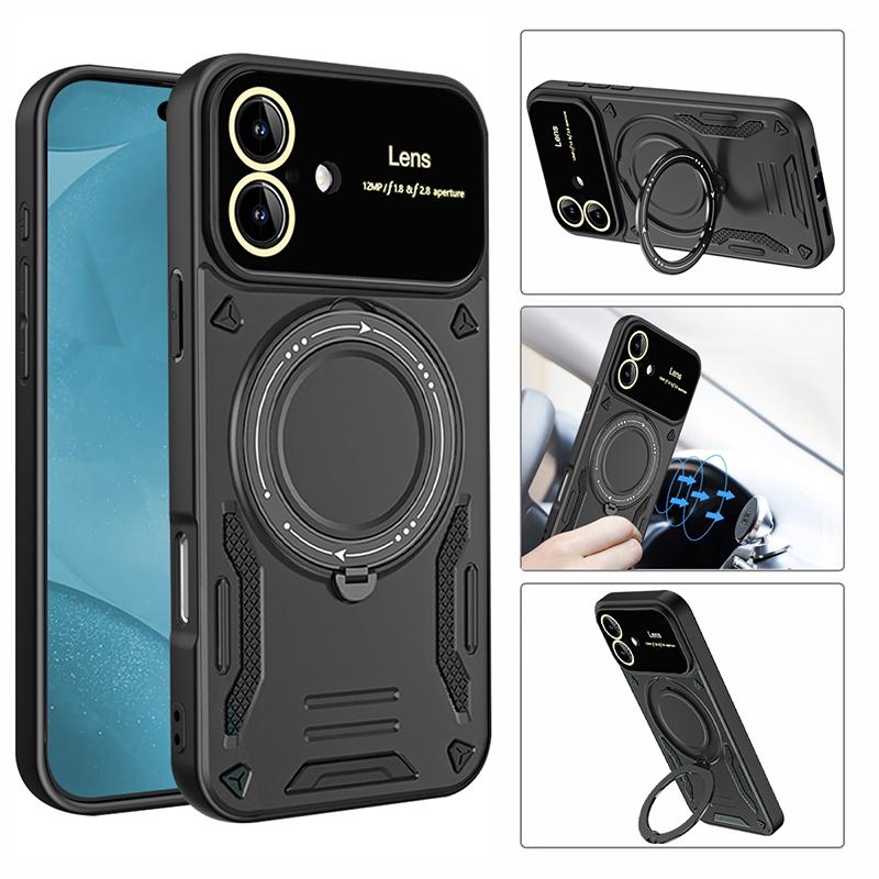 Противоударный чехол-накладка Armor для iPhone 17 с защитой объектива для iPhone 17 Pro Max 17 Air 17 Plus Магнитное кольцо-держатель для автомобиля Противоударный чехол