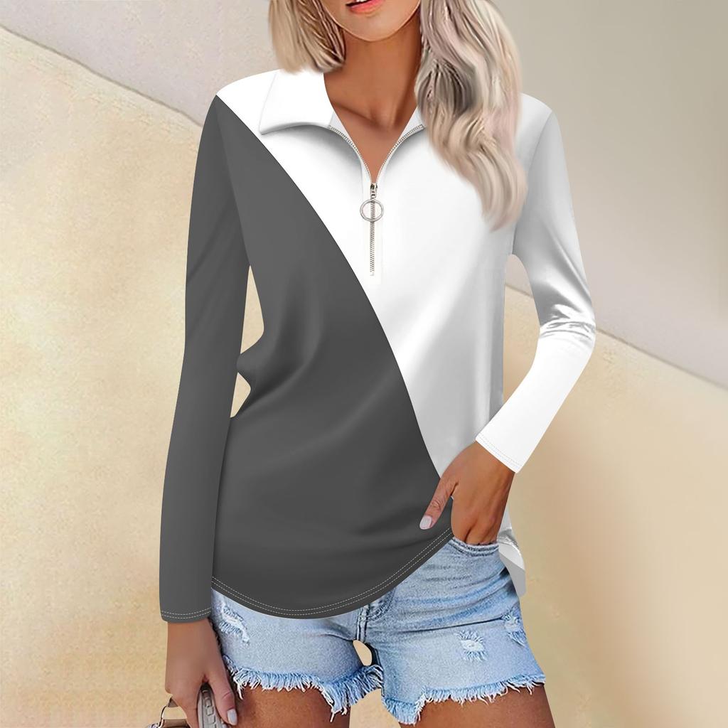 Женская мода весна-осень повседневная принтованная молния V-образный вырез длинный рукав рубашка топы