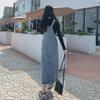 2024 Autumn/Winter Korean Retro Washed Denim Midi Skirt - Loose Fit Overalls for Women Students