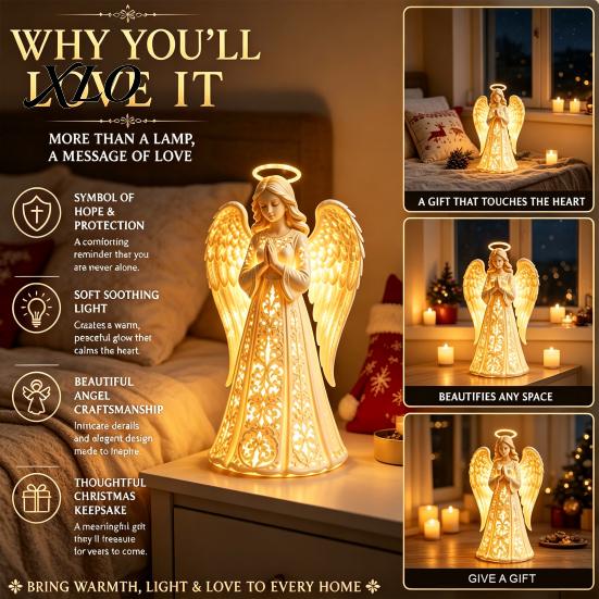 Indoor Atmosphere Lighting Praying Angel Night Light, Resin Decorative Figurine with Warm LED Lights Handicraft Art for Living Room Home Decor,