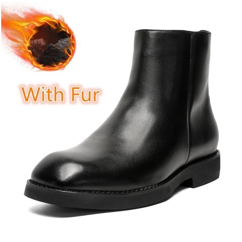 Fashion Side Zipper Male Motocross Boots Mens Slip On Low Top Shoes Fashion Men's Basic Boots New Arrival Men Winter Plush Snow Boots