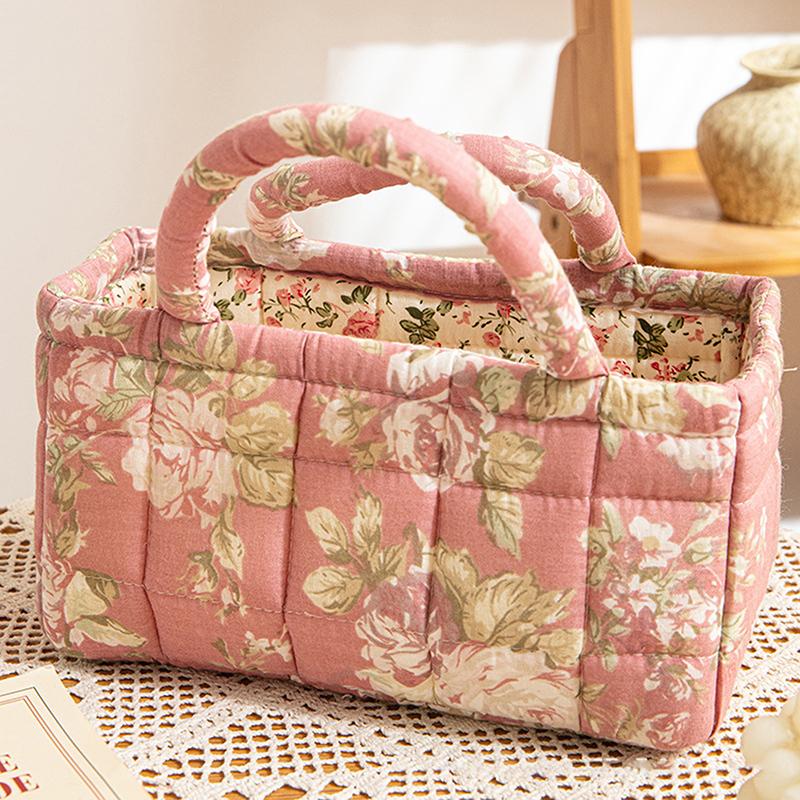 Floral Pattern Storage Basket Women Large Capacity Fabric Sweet Laundry Baskets With Easy Carry Handles Hampers Travel Tote Bag+