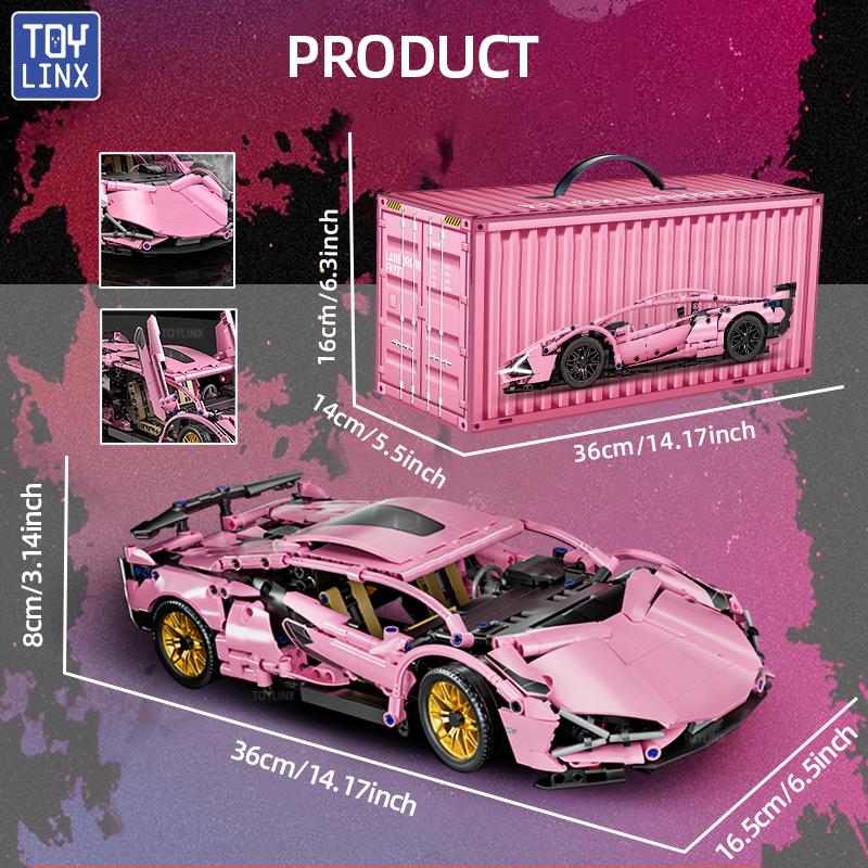 TOYLINX Супер Розовый Технический Скоростной Автомобиль Конструктор Гоночный Автомобиль Кирпичики Игрушки Подарки на День Рождения Рождество для Детей