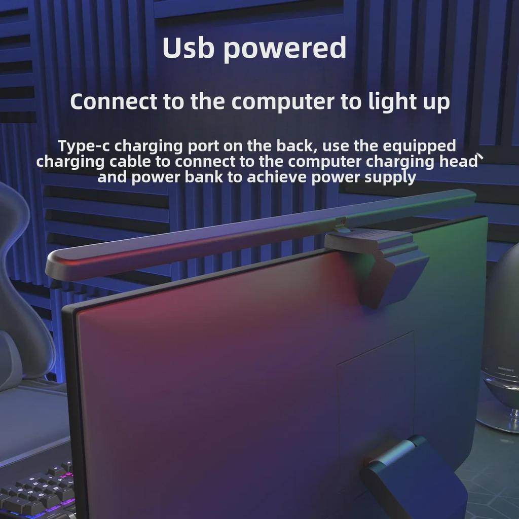 Large Curved Screen LED Desk Lamp with Colorful Ambiance Lighting - Perfect for Computer Monitors