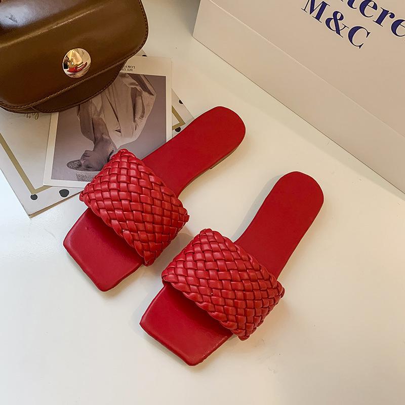 Slippers Women's 2025 Summer One-word Woven Belt, Light Women's Sandals, Korean Version of Lazy Hundred, with Beach Shoes