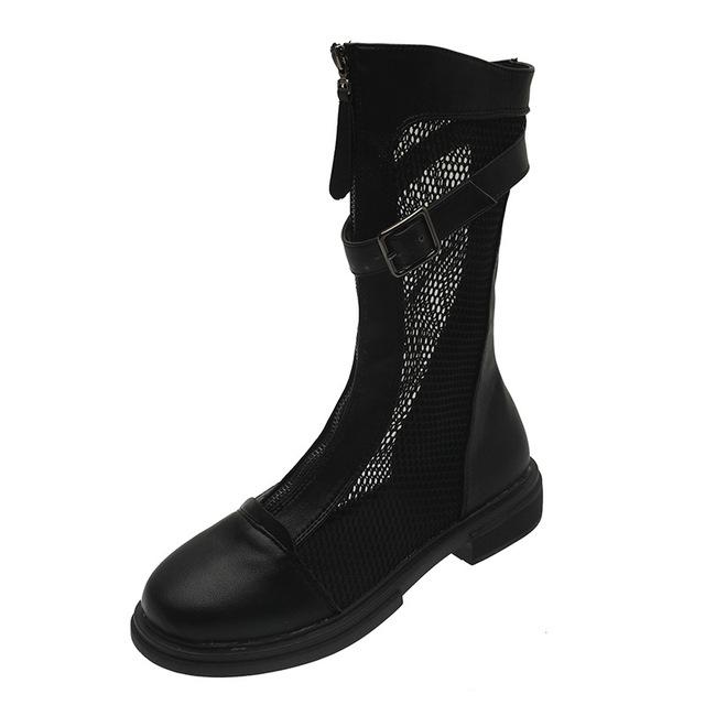 Женские сандалии на плоской подошве до середины икры с пряжкой на ремешке, женская модная дышащая обувь Botas De Mujer