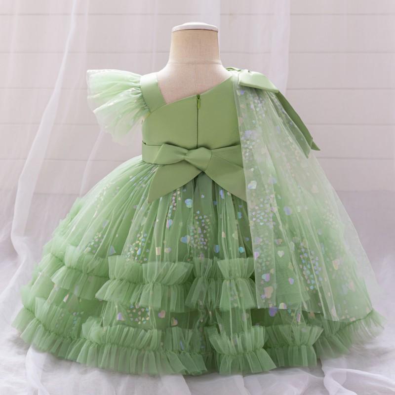 Baby Girls Formal Dress With Bow Shawl Princess Gown Pageant Birthday Party