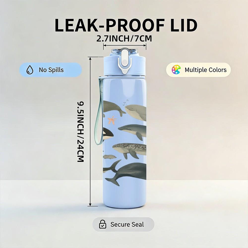 1PC School Of Fish Illustration 750ml Color Plastic Sports Water Bottle Leakproof Flip Straw Lid Suitable for Sports Office Home Use