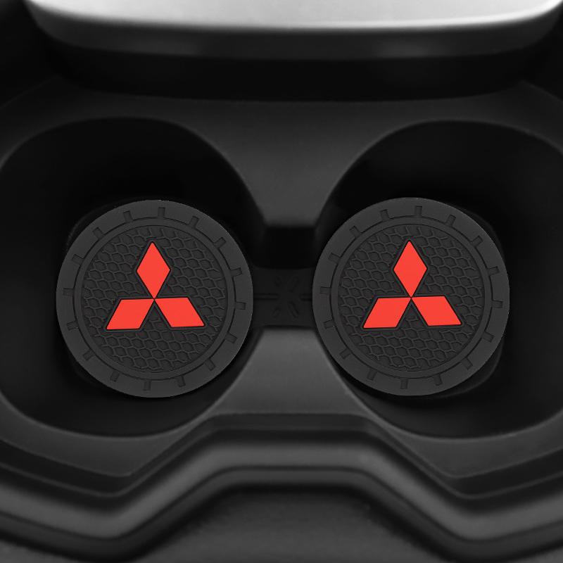 2Pcs Car Logo Silicone Water Cup Pad Cushion For Mitsubishi Lancer Ralliart ASX Mirage Pajero Xpander Attrage L200 Eclipse Cross