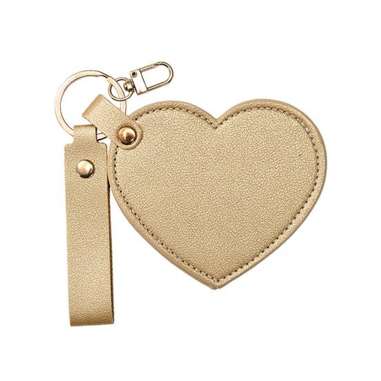 Love Heart Shape Makeup Mirror Waterproof Faux Leather Vanity Mirror Keychain Portable Travel Women Handheld Cosmetic Mirror Bag Pendant