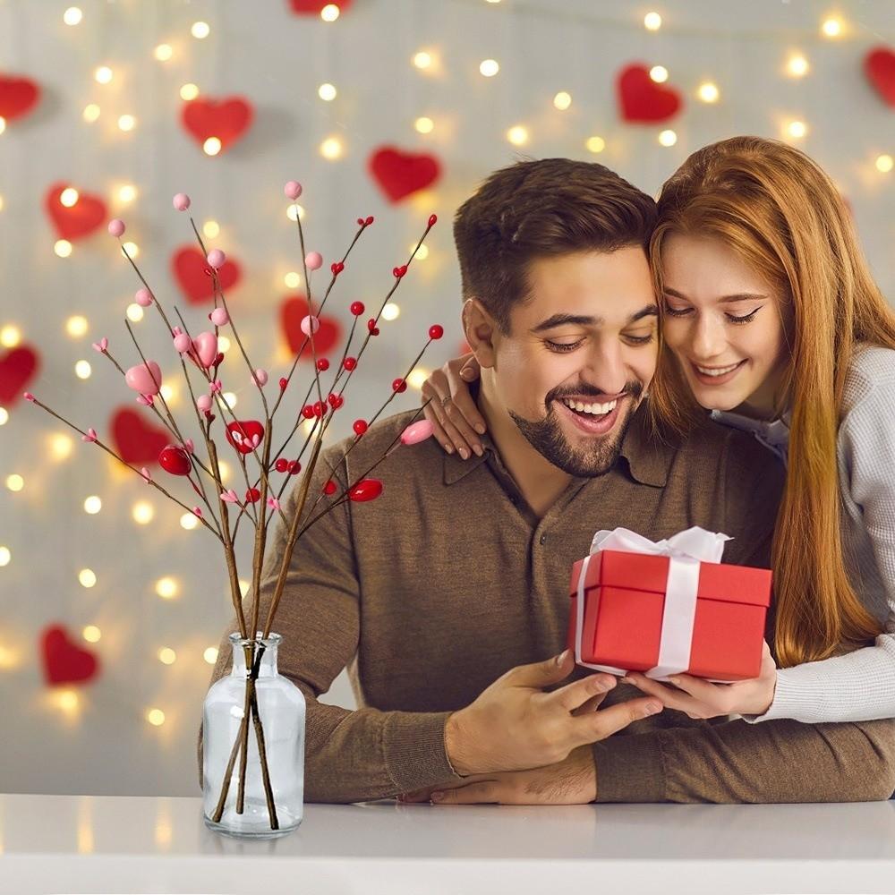 Искусственные цветы в форме сердца Искусственное сердце Цветы DIY Ваза Праздничная атмосфера Букет любви Стебель цветка из имитации ягод День святого Валентина