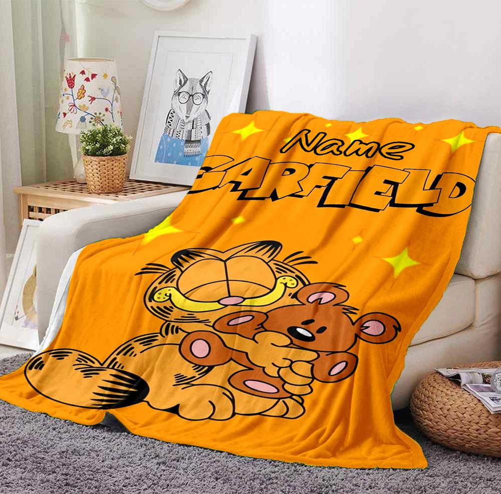Custom Name Garfield Hug Flannel Blanket Throw Blanket Soft Warm Sofa Bed home Decor Unique Gift
