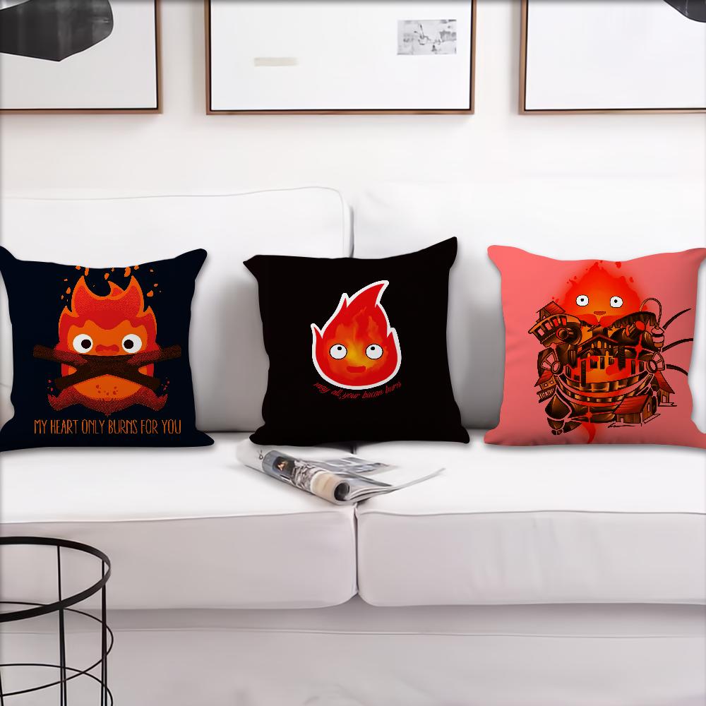 Cushion Cover Comfortable Soft Pillow Cartoon Case for Sofa Living Room Home Office Cute Decor C-Calcifer and Protective Covers
