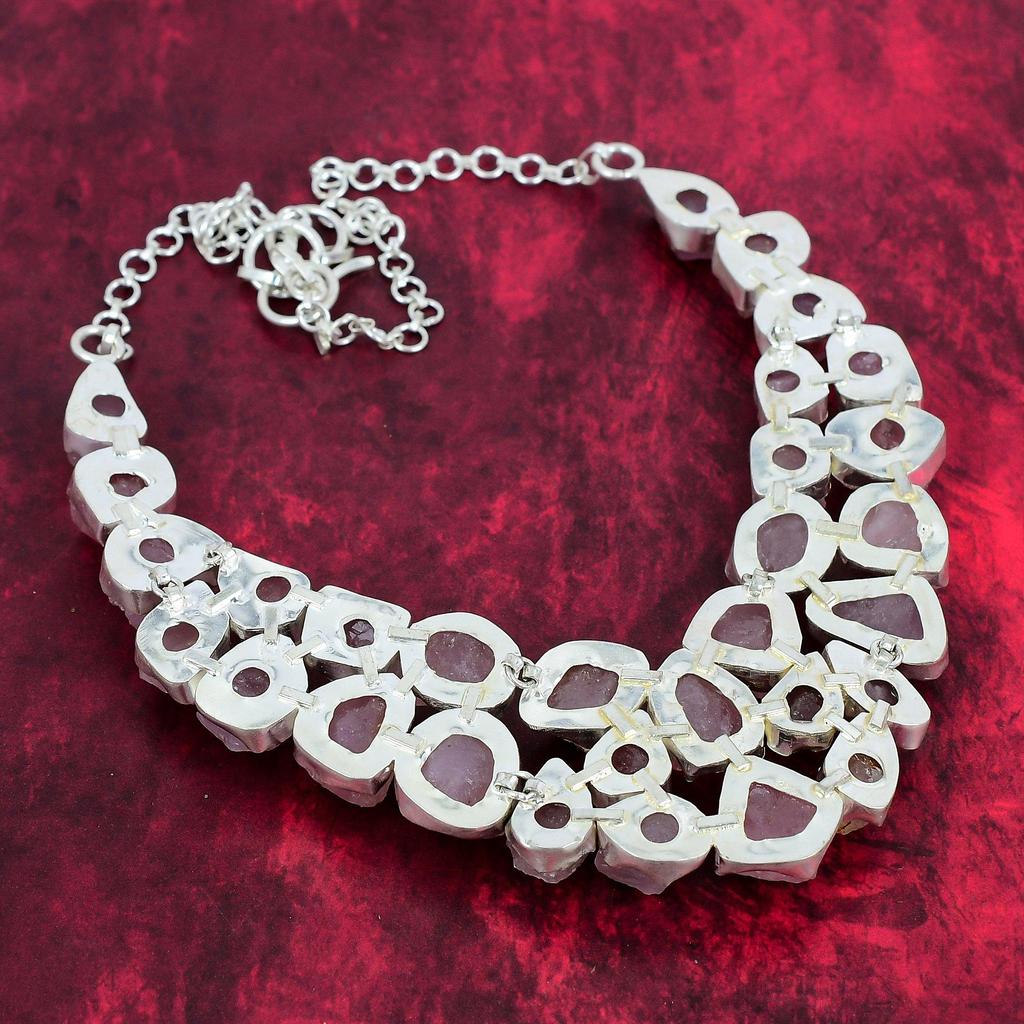 Ювелирные изделия ожерелья ручной работы из грубого розового кварца, ожерелье из стерлингового серебра 925 пробы, регулируемое ожерелье-цепочка, элегантные ювелирные изделия