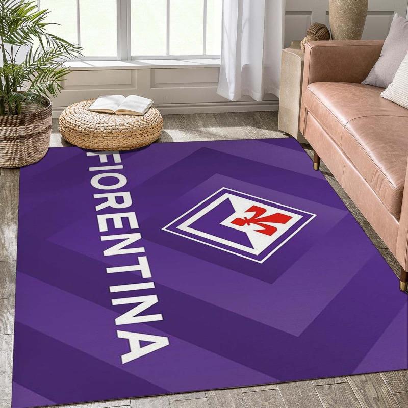 ACF Fiorentina Football Club Watercolor Art Area Rug, Purple Splash Logo Floor Mat, Non Slip Carpet for Living Room Bedroom, Sports Home Decor Rug