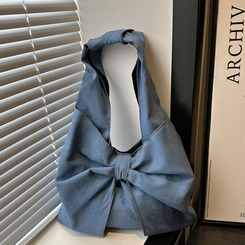 Модная и Минималистичная Джинсовая Сумка на Одно Плечо с Изысканным Бантом, Нишевая Сумка-Тоут для Поездок на Работу KTY