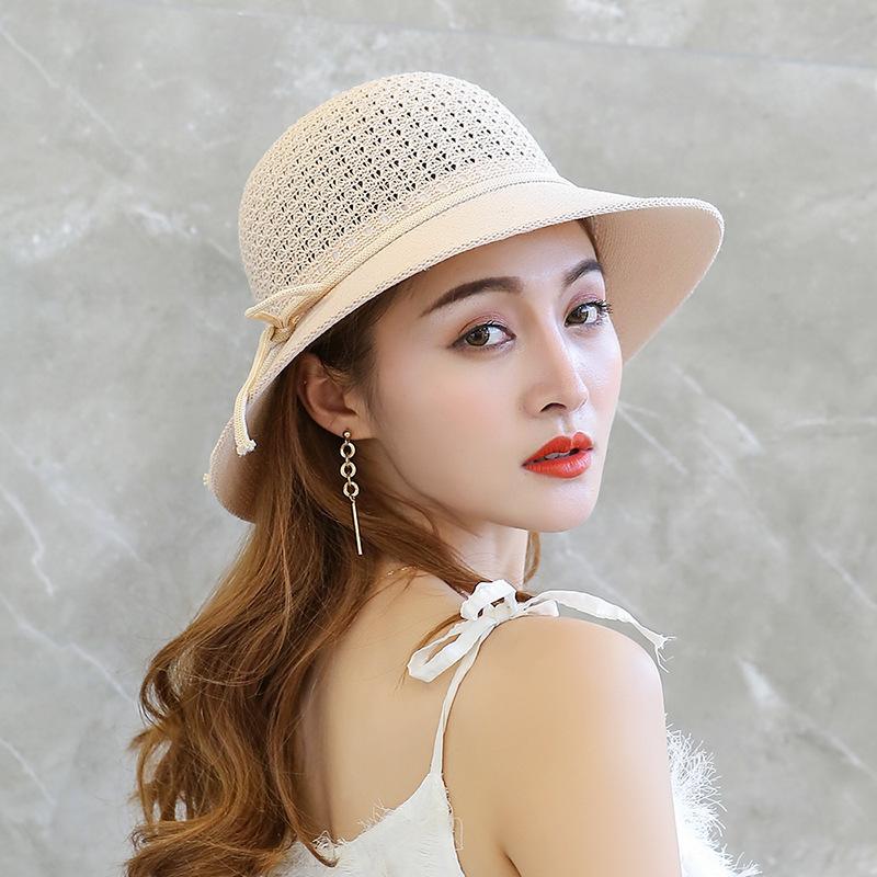 Летняя шляпа от солнца Zhen yue qi для женщин - для путешествий, плетеный шляпа-ведро с отверстиями, пляжный ветрозащитный козырек с веревкой