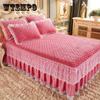 Luxury Lace Crystal Velvet Duvet Cover Set King Queen Bedding Set 3pcs Quilted Bedskirt Ruffle Elastic Soft Two Pillowcases