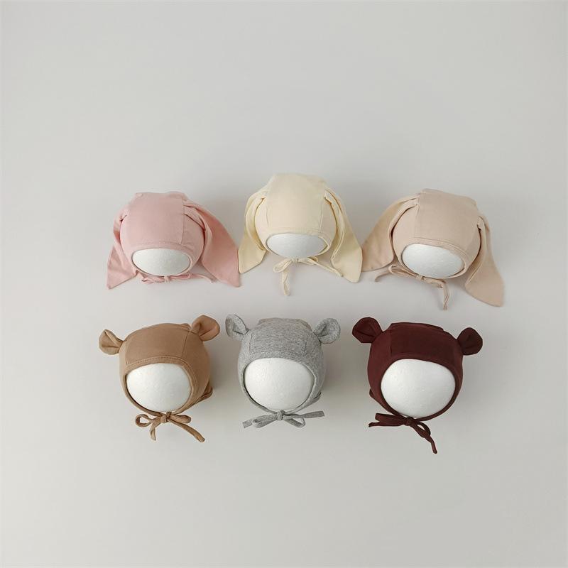 Милая мультяшная шапка для новорожденных с медвежьими ушками для маленьких мальчиков и девочек, корейская однотонная детская шапка, весенне-осенняя шапка для малышей