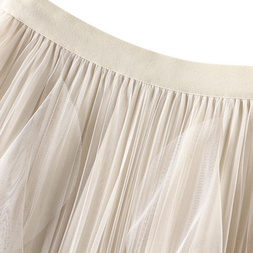 Женская модная повседневная однотонная юбка с высокой талией и оборками из сетки длиной до пола