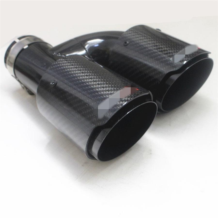 Universal Pair Left + Right Glossy 100% Real Carbon Fiber 63mm In 89mm Out Car SUV Dual Pipe Exhaust Pipe Tail Muffler Tip Full Black