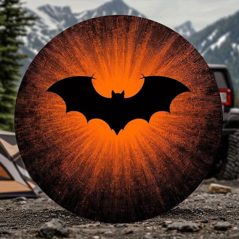Bat Spare Tire Cover Minimalist Black Silhouette Glowing Orange Radiation SUV Decoration