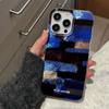 Retro Black and Blue Grid Suitable for Apple 16 Mobile Phone Case IPhone 15 Promax Smudge 14112 Varnish Vortex
