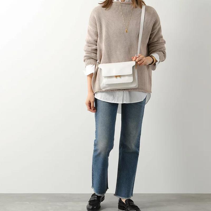 Marni Trunk Casual Solid Color Hot Stamping Label Logo Flap Closure Crossbody Shoulder Bag Medium Women Shoulder Bag White SBMP0103U0P2644Z603G