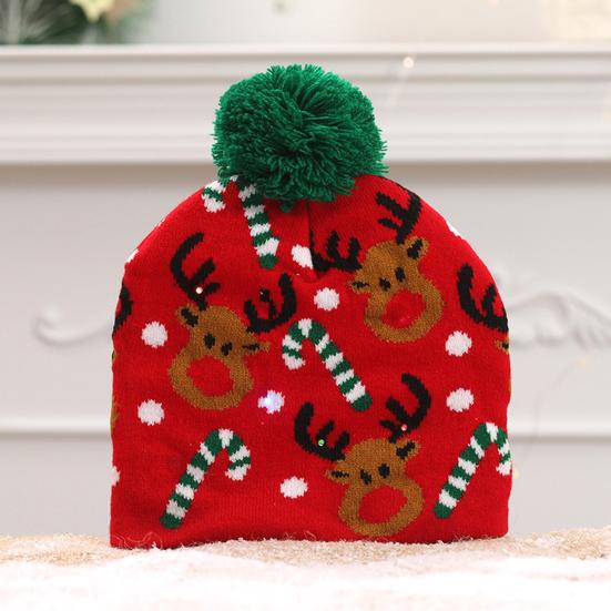 Knitting Hat with LED Lights Santa Claus Deer Christmas Tree Pattern Winter Illuminated Hat Festive Atmosphere Accessory