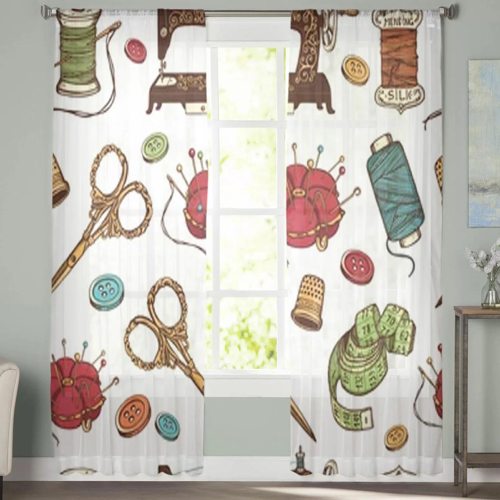 Ручной рисунок из швейных инструментов, прозрачные шторы, вуаль для спальни, занавеска для гостиной, окна, прозрачные шторы, кухонные тюлевые шторы