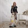 unifree Women's Retro Graffiti Wide-Leg Casual Pants