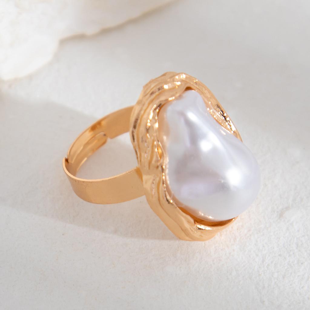 Baroque Heterosexual Pearl Alloy Set Ring Light Luxury Geometric Metal Hollow Finger Ring