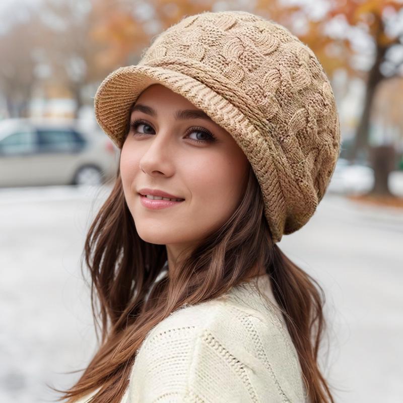 Women's Fashionable Winter Ear Protection Cashmere Wool Hat with Velvet Lining