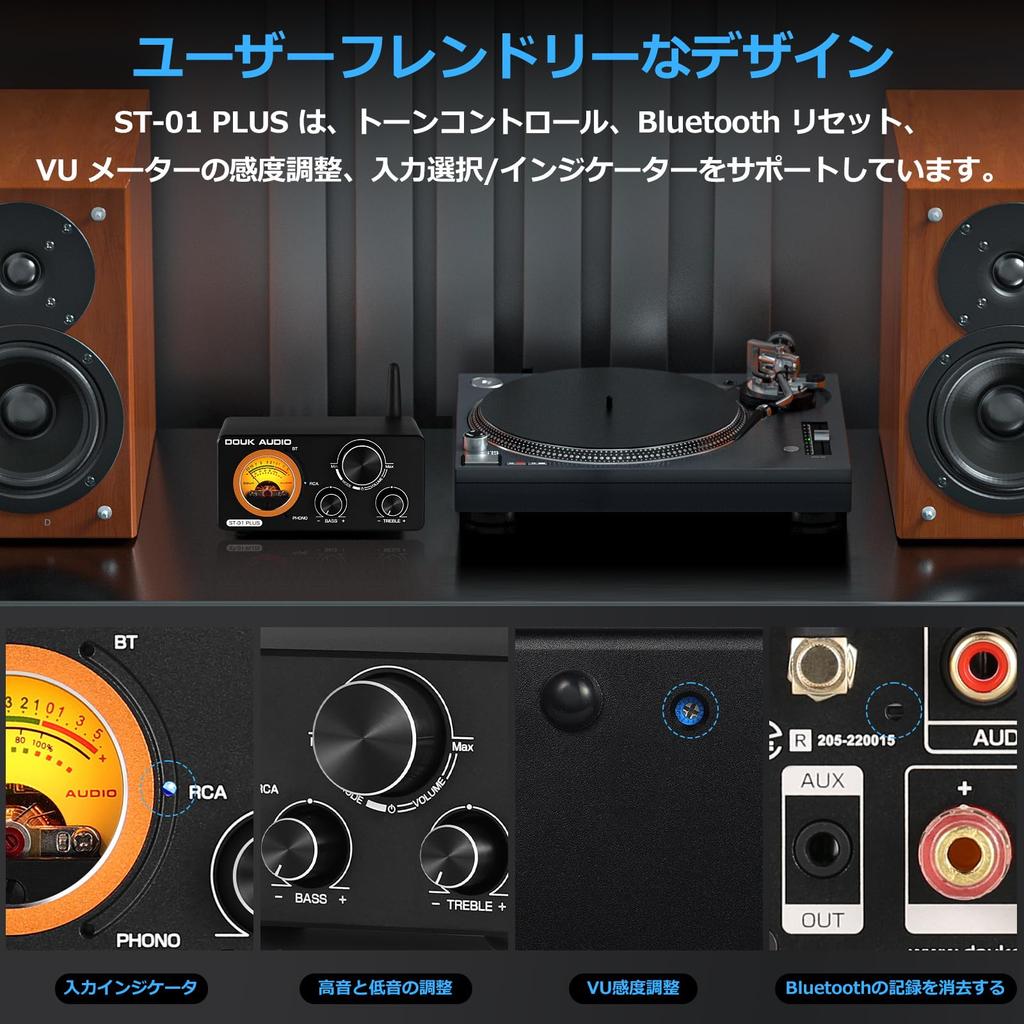 Цифровой усилитель Douk Audio PLUS HiFi Bluetooth TPA3255 MM Phono Equalizer VU Meter Turntable Audio Stereo Amplifier ST-01