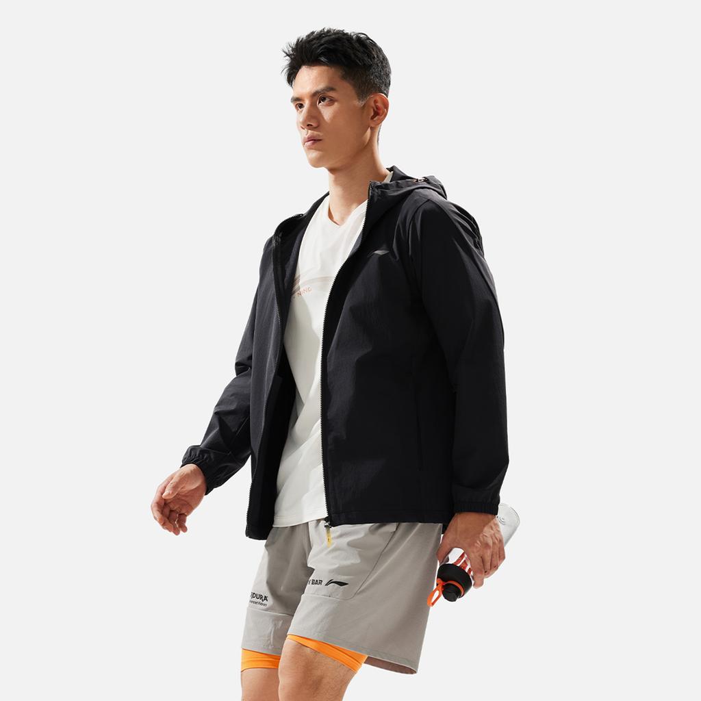 Li-Ning Water-Resistant Hooded Windbreaker Jacket Men Outerwear Black AFDU151-1
