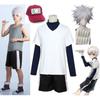 Wetrose В наличии Косплей костюм Killua Zoldyck Hunter × X Hantaa Kirua Zaoldyeck Футболка Полный комплект Парик Хэллоуин Рождество Новый