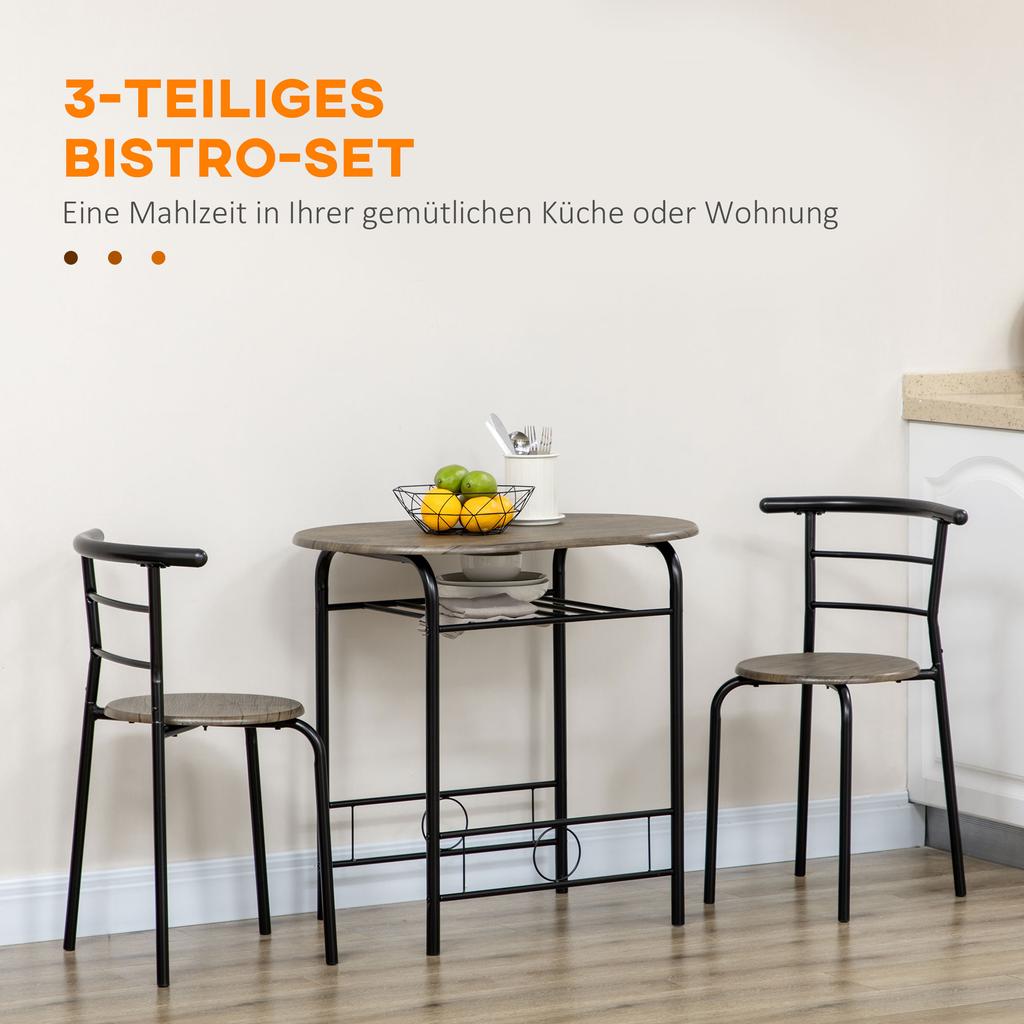 Bistro Set 3-Piece, 1 Table, 2 Chairs, 80 cm x 53 cm x 74.5 cm, Black
