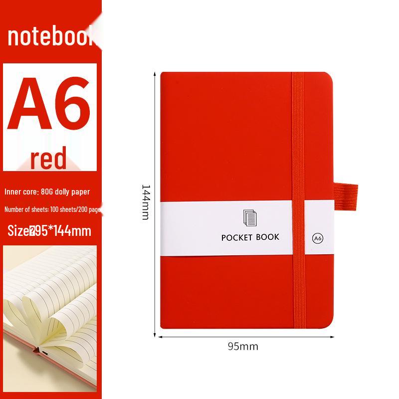 A6 Color Elastic Band Portable Notebook - Student Memo with Skin-Feel Leather Pocket Design