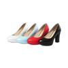 Q/Women's High Heeled Single Shoes with Simple Temperament, Solid Color Waterproof Platform, Shallow Mouth, Thick Heel, Large Size, Low Top Shoes