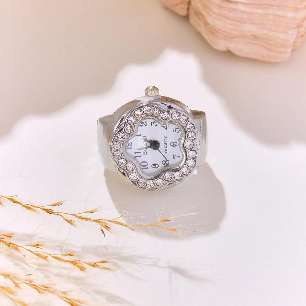 Quartz Flower Ring Watch for Women Fashion Jewelry Elegant Waterproof Adjustable Finger Watch Gift